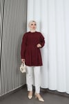 Hakim Yaka Pile Detaylı Düğmeli Tunik Bordo  HNT2127