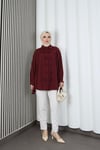 Fiyonk Detaylı Büzgülü Balon Kol Tunik Bordo   HNT2128