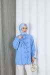 Fiyonk Detaylı Büzgülü Balon Kol Tunik Bebe Mavisi    HNT2128