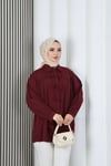 Fiyonk Detaylı Büzgülü Balon Kol Tunik Bordo   HNT2128