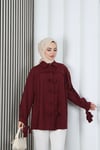 Fiyonk Detaylı Büzgülü Balon Kol Tunik Bordo   HNT2128