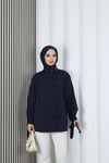 Fiyonk Detaylı Büzgülü Balon Kol Tunik Lacivert   HNT2128