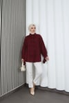 Fiyonk Detaylı Büzgülü Balon Kol Tunik Bordo   HNT2128