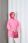 Fiyonk Detaylı Büzgülü Balon Kol Tunik Pembe   HNT2128