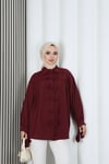 Fiyonk Detaylı Büzgülü Balon Kol Tunik Bordo   HNT2128
