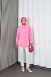Fiyonk Detaylı Büzgülü Balon Kol Tunik Pembe   HNT2128