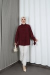Fiyonk Detaylı Büzgülü Balon Kol Tunik Bordo   HNT2128