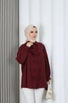 Fiyonk Detaylı Büzgülü Balon Kol Tunik Bordo   HNT2128