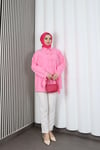 Fiyonk Detaylı Büzgülü Balon Kol Tunik Pembe   HNT2128