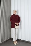 Fiyonk Detaylı Büzgülü Balon Kol Tunik Bordo   HNT2128