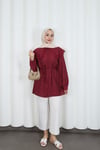 Bebe Yaka Dantel Detaylı Bağcıklı Tunik HNT2133 Bordo 