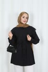 Bebe Yaka Dantel Detaylı Bağcıklı Tunik HNT2133 Siyah 