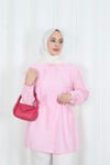 Bebe Yaka Dantel Detaylı Bağcıklı Tunik HNT2133 Pembe 