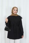 Bebe Yaka Dantel Detaylı Bağcıklı Tunik HNT2133 Siyah 