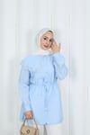 Bebe Yaka Dantel Detaylı Bağcıklı Tunik HNT2133 Bebe Mavisi 