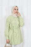 Bebe Yaka Dantel Detaylı Bağcıklı Tunik HNT2133 Yağ Yeşili 