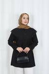 Bebe Yaka Dantel Detaylı Bağcıklı Tunik HNT2133 Siyah 