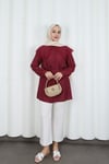 Bebe Yaka Dantel Detaylı Bağcıklı Tunik HNT2133 Bordo 