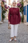 Bebe Yaka Dantel Detaylı Bağcıklı Tunik HNT2133 Bordo 