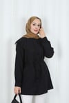 Bebe Yaka Dantel Detaylı Bağcıklı Tunik HNT2133 Siyah 