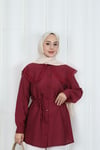 Bebe Yaka Dantel Detaylı Bağcıklı Tunik HNT2133 Bordo 