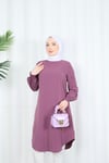 Kolu Boncuk Detaylı Tesettür Tunik Mor HNT7515
