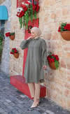 Uzun Düğmeli Tunik Haki   HNT8533