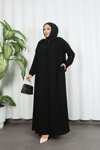 Yakadan Pileli Yarım Mevlana Ferace Siyah HNT7063