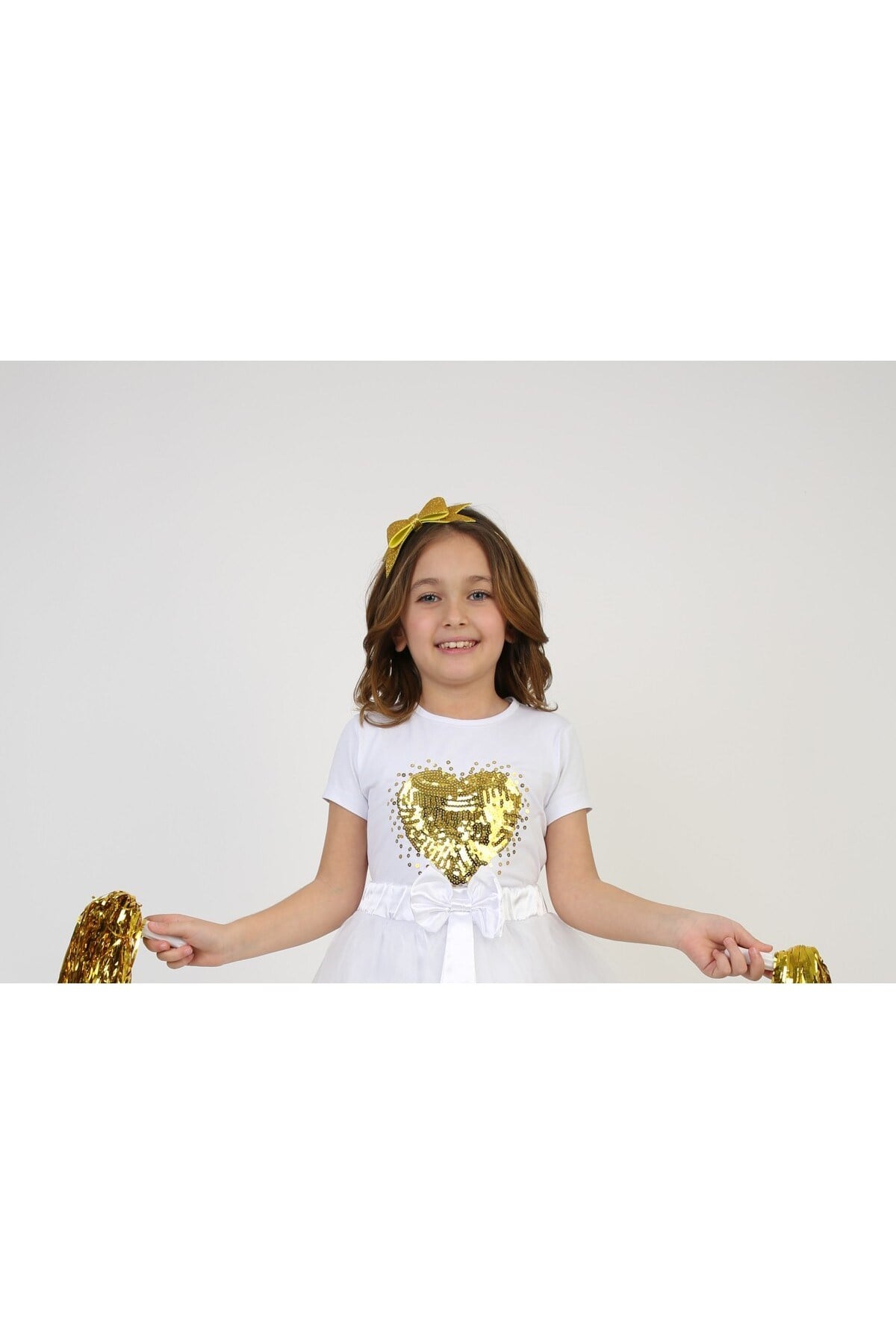Gold Kalpli Pullu Kız Çocuk T-shirt 23 Nisan 29 Ekim 10 Kasim 19 Mayis Gösteri Kiyafetleri