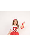 Kırmızı Kalpli Ayyıldızlı Kız Çocuk T-shirt 23 Nisan 29 Ekim 10 Kasım 19 Mayıs Gösteri Kıyafetleri