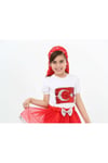 Pullu Bayrak Desenli Kız Çocuk T-shirt 23 Nisan 29 Ekim 10 Kasım 19 Mayıs Gösteri Kıyafetleri