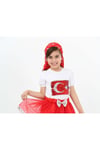 Pullu Bayrak Desenli Kız Çocuk T-shirt 23 Nisan 29 Ekim 10 Kasım 19 Mayıs Gösteri Kıyafetleri