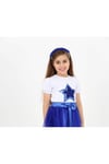 Saks Mavisi Pullu Yıldız Kız Çocuk T-shirt 23 Nisan 29 Ekim 10 Kasım 19 Mayıs Gösteri Kıyafetleri