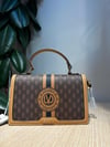 Kahve Logolu Monogram Desen El Çantası