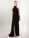 Halter Yaka Belden Drape Detaylı Uzun Abiye