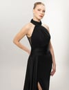 Halter Yaka Belden Drape Detaylı Uzun Abiye