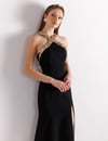 Halter Yaka Gold İşleme Detaylı Krep Elbise