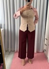 İNCE KEMERLİ YÜKSEK BEL PANTOLON BORDO