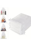 100 Adet Büzgülü Tüllü Kına Kesesi Düğün Organizer Kese Lavanta, Nikah Şekeri Kesesi 9x12 beyaz
