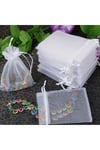 100 Adet Büzgülü Tüllü Kına Kesesi Düğün Organizer Kese Lavanta, Nikah Şekeri Kesesi 9x12 beyaz