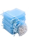 100 Adet Büzgülü Tüllü Kına Kesesi Düğün Organizer Kese Lavanta, Nikah Şekeri Kesesi 9x12 mavi