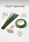 Çiçek Yapım Seti - 25 Adet 40 cm Çiçek Teli + Çiçek Bandı + 7 gr Tomurcuk - Dekoratif Çiçek Yapım 3'lü Set