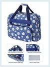 Dikiş Makinesi Taşıma Çantası Mavi Papatya Desenli– Trolley Pocketli - Dayanıklı Dikiş ve Örgü Organizer Çantası – Seyahat ve Ev İçin