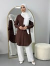 Basic Oversize Tunik Gömlekli Takım Kahverengi