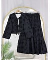 Kadın çiçek nakışlı kimono etekli takım - siyah