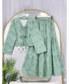 Kadın çiçek nakışlı kimono etekli takım - yeşil