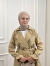 Kadın Kolları Büzgü Detaylı Düğmeli Trençkot Bej