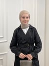 Kadın Kolları Büzgü Detaylı Düğmeli Trençkot Siyah