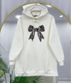 Kadın Leopar Fiyonk Baskılı Sweatshirt Beyaz