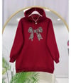 Kadın Leopar Fiyonk Baskılı Sweatshirt Bordo